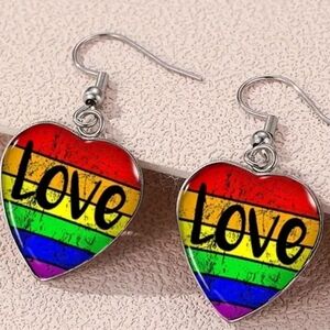 NEW Colorful Pride Preppy Festive Bold Striped Heart-Shaped Love Earrings (#069)